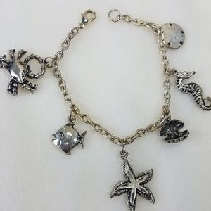 Beach Charm Bracelet  -Silvertone - 7 1/2"